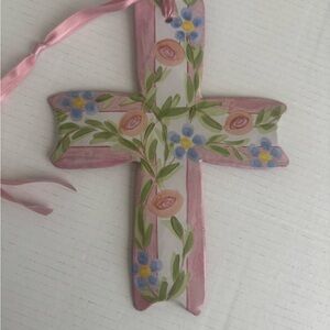 Floral Painted Ceramic Cross Wall Decor
